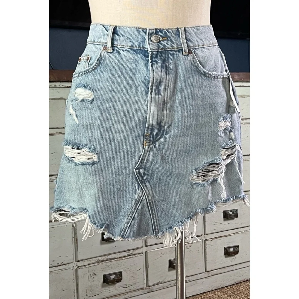 Anthropologie Destroyed Denim Mini Skirt 14 - Picture 8 of 12